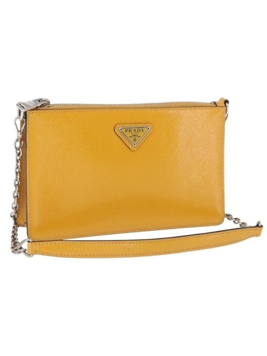 PRADA Handbags - Authentic PRADA Chain Shoulder Bag Safiano leather Yellow Silver